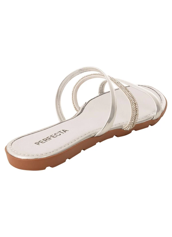 Perfecta - Rasteirinha Prata em Verzir Metalizado e Strass 2