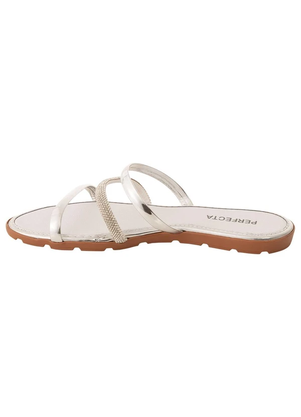 Perfecta - Rasteirinha Prata em Verzir Metalizado e Strass 3