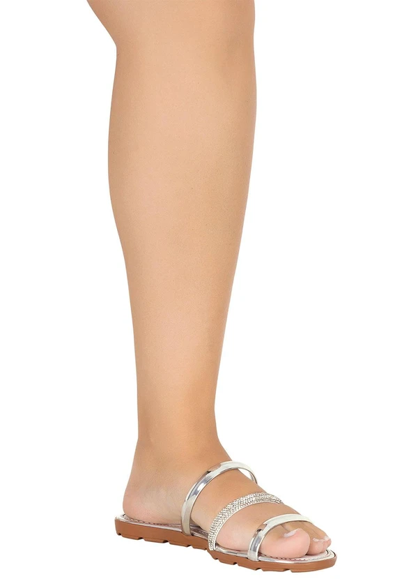 Perfecta - Rasteirinha Prata em Verzir Metalizado e Strass 4