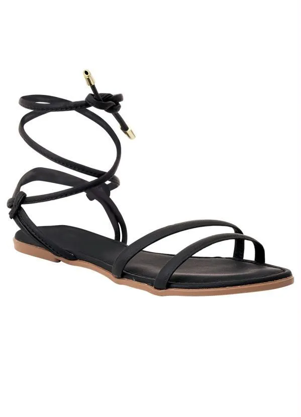 Perfecta - Rasteirinha Preta com Amarração