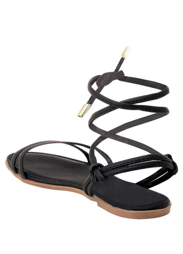 Perfecta - Rasteirinha Preta com Amarração 2