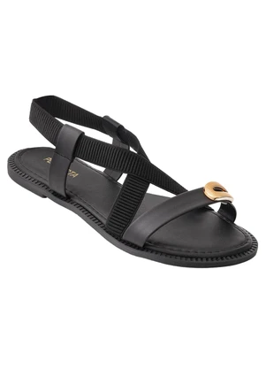 Perfecta - Rasteirinha Preta com Cabedal em Elástico - PERFECTA