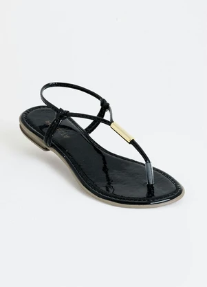 Perfecta - Rasteirinha Preta com Detalhe Dourado - PERFECTA