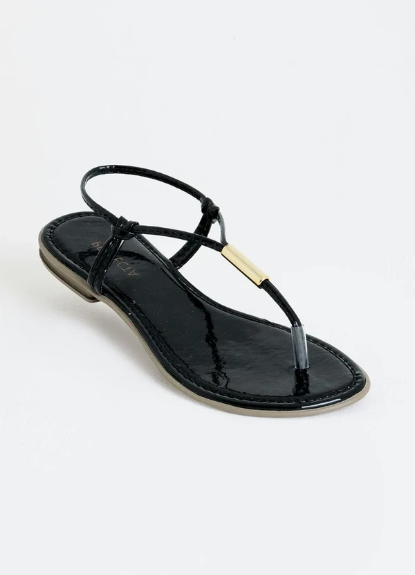 Perfecta - Rasteirinha Preta com Detalhe Dourado