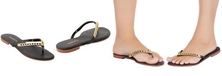 Rasteirinha Preta com Detalhe Dourado