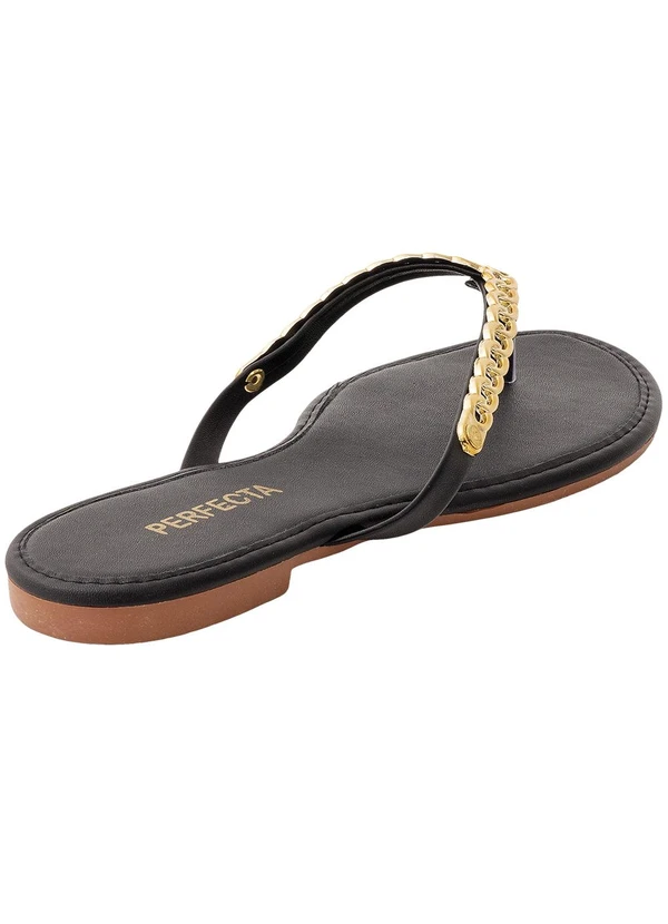 Perfecta - Rasteirinha Preta com Detalhe Dourado 2