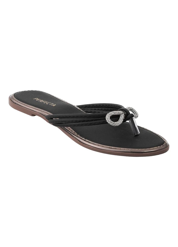 Perfecta - Rasteirinha Preta com Laço em Strass