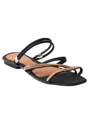 Perfecta - Rasteirinha Preta com Strass - PERFECTA