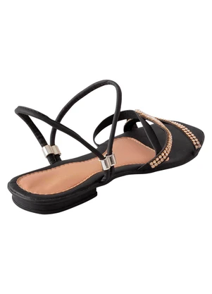Perfecta - Rasteirinha Preta com Strass - PERFECTA