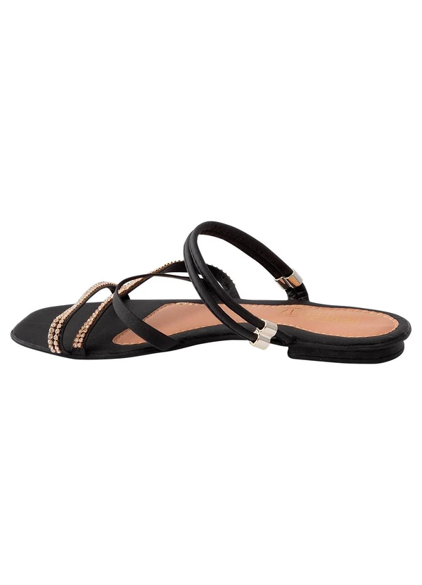 Perfecta - Rasteirinha Preta com Strass 3