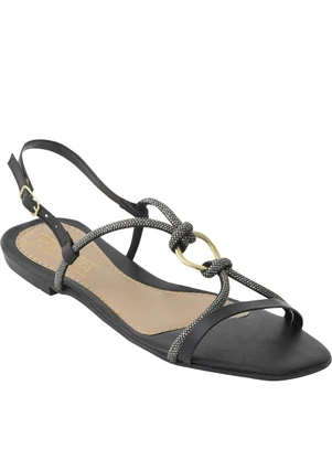 Perfecta - Rasteirinha Preta com Strass - PERFECTA