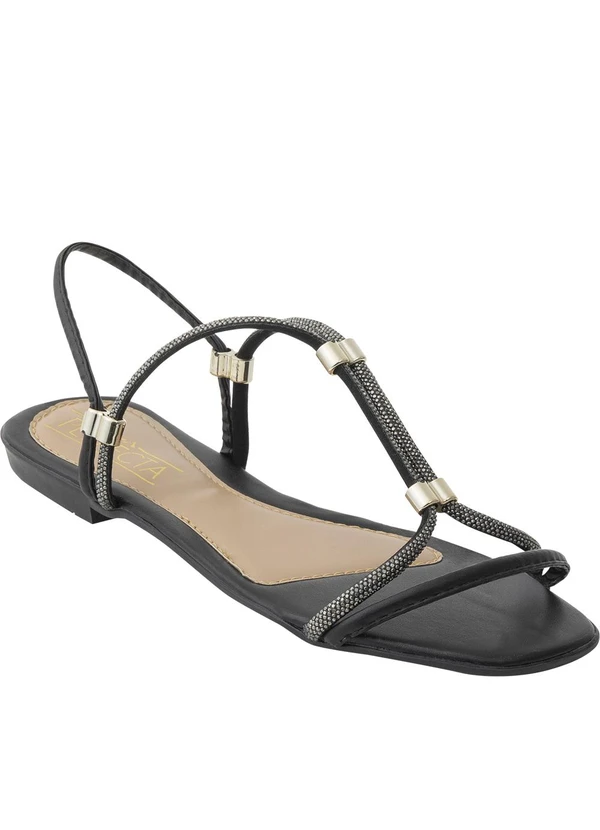 Perfecta - Rasteirinha Preta com Strass