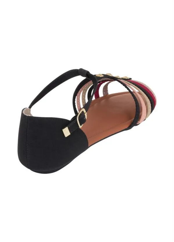 Perfecta - Rasteirinha Preta com Tiras Coloridas 2