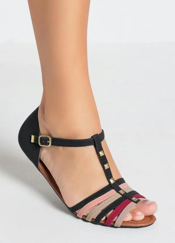 Perfecta - Rasteirinha Preta com Tiras Coloridas 4