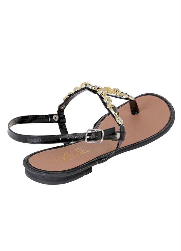 Perfecta - Rasteirinha Preta com Verniz e Peça Decorativa 2