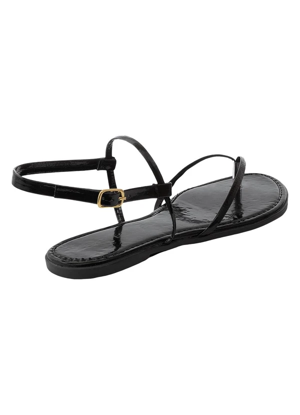 Perfecta - Rasteirinha Preta em Sintético Verniz 2