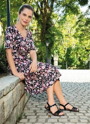 Perfecta - Rasteirinha Preta em Sintético - PERFECTA