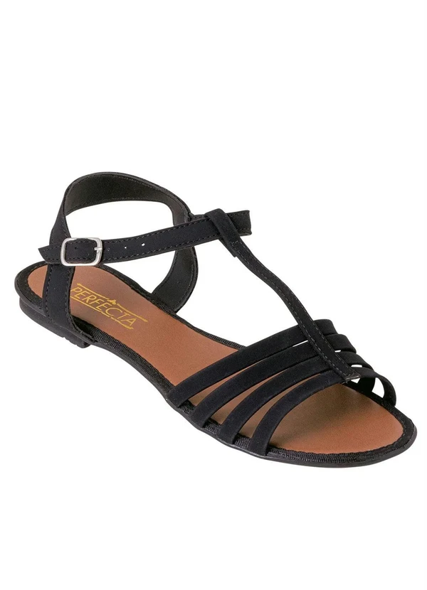 Perfecta - Rasteirinha Preta em Sintético 3