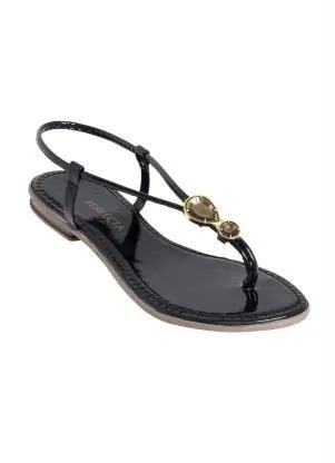 Perfecta - Rasteirinha Preta em Verniz com Tiras Ajustáveis - PERFECTA