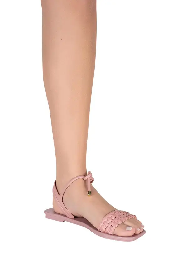 Perfecta - Rasteirinha Rosa com Fechamento em Amarração 4