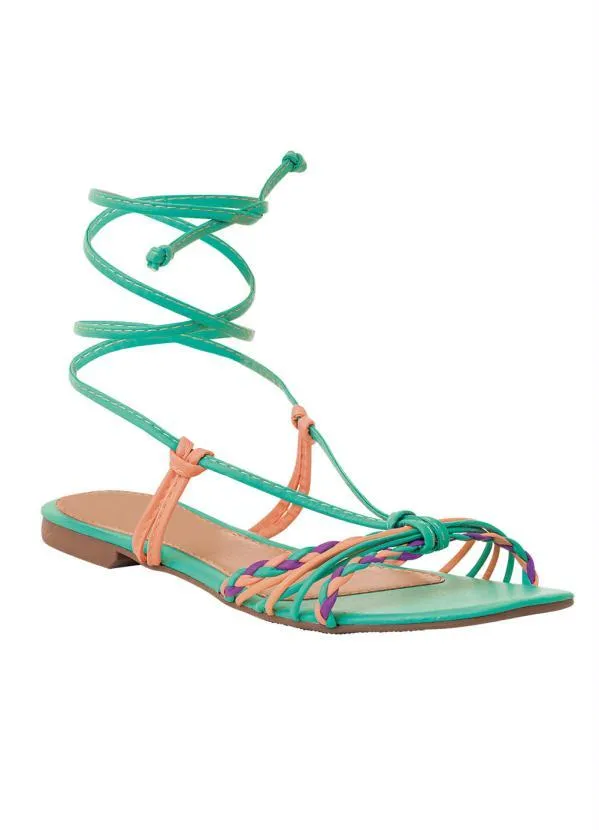 Perfecta - Rasteirinha Verde com Fechamento em Amarração