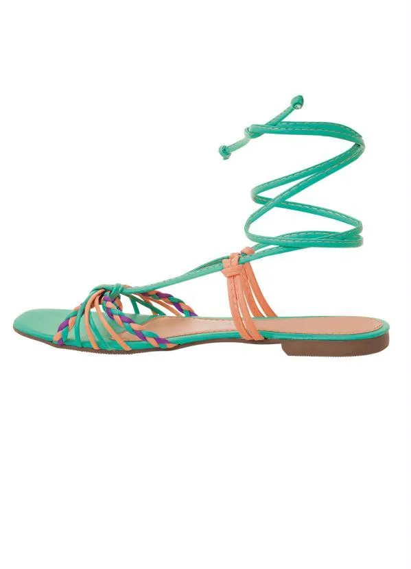 Perfecta - Rasteirinha Verde com Fechamento em Amarração 3