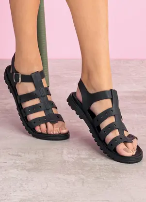 Perfecta - Sandália Preta com Cabedal Vazado - PERFECTA