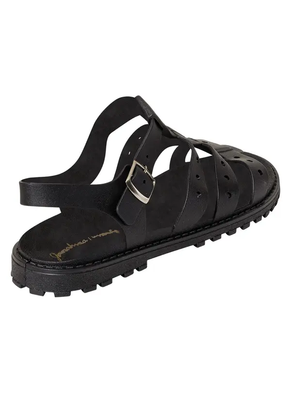 Perfecta - Sandália Preta com Cabedal Vazado 4