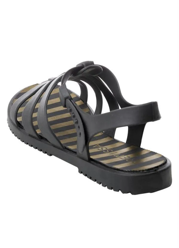 Perfecta - Sandália Preta com Fechamento em Botões 2