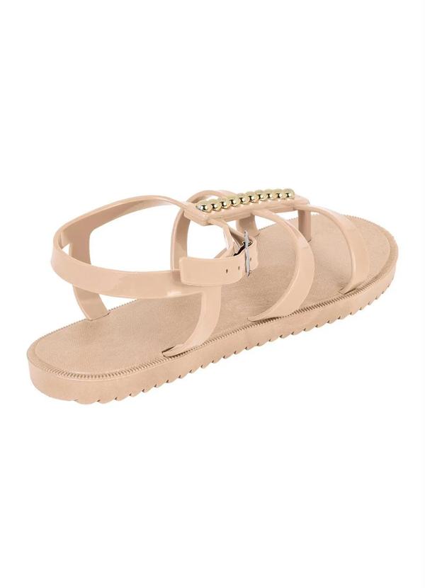 Outlet - Sandália Rasteira Bege com Detalhe Dourado 2