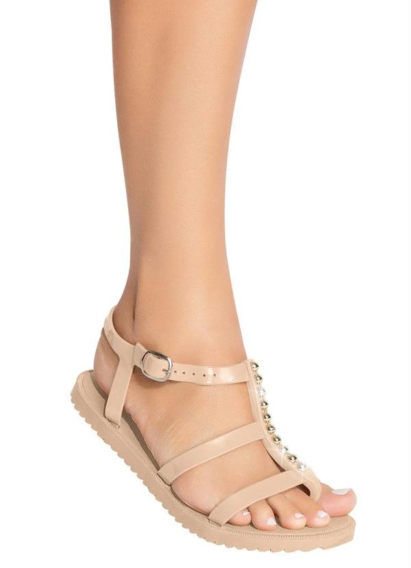 Outlet - Sandália Rasteira Bege com Detalhe Dourado 4