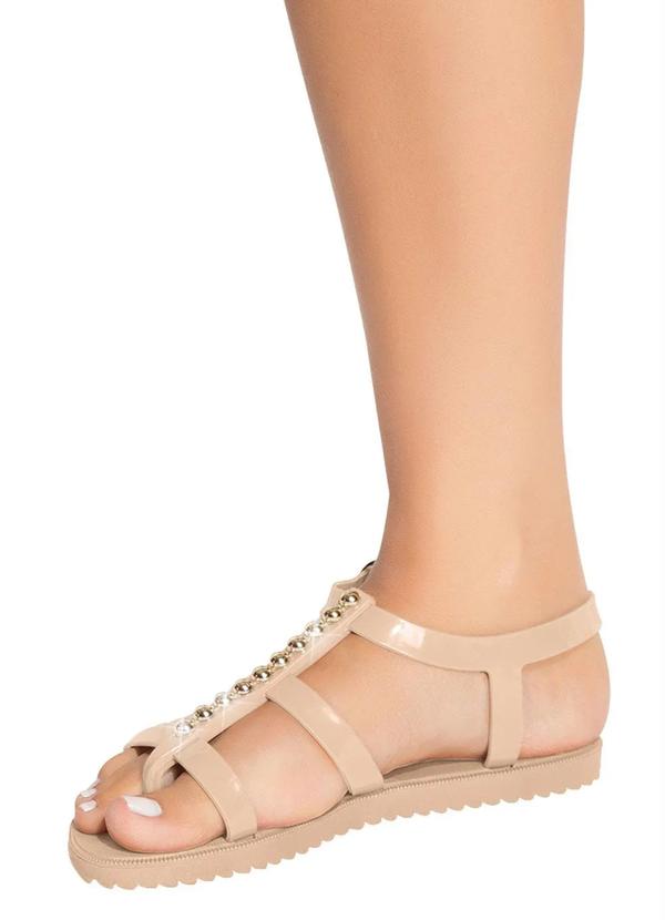 Outlet - Sandália Rasteira Bege com Detalhe Dourado 5