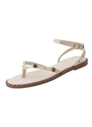 Sand�lia Rasteira Branca com Detalhes Coloridos