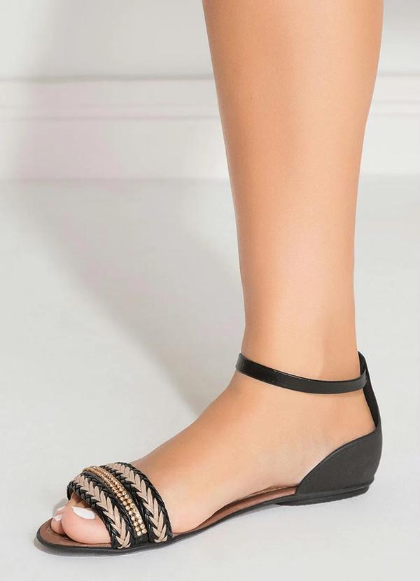 Outlet - Sandália Rasteira Preta com Detalhe de Strass 6
