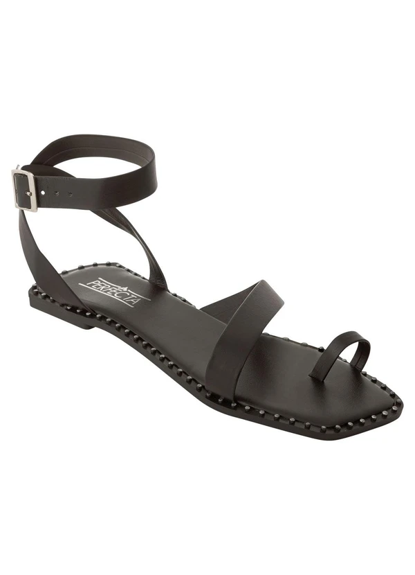 Perfecta - Sandália Rasteira Preta em Sintético