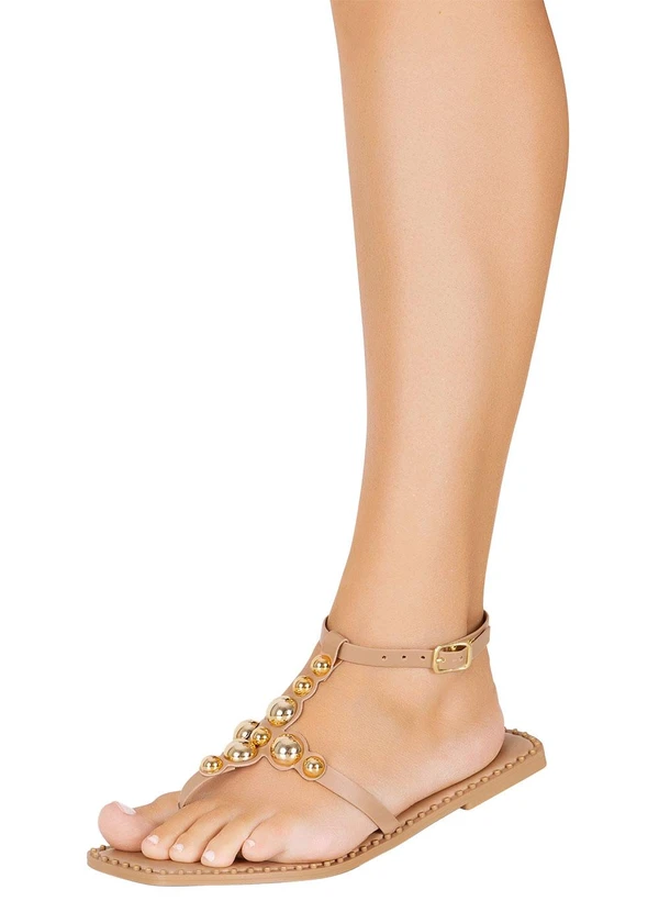 Perfecta - Sandália Rasteira Rosê com Detalhes Dourados 5