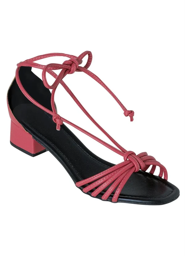 Perfecta - Sandália Rosa com Amarraçãoes e Salto Quadrado 2