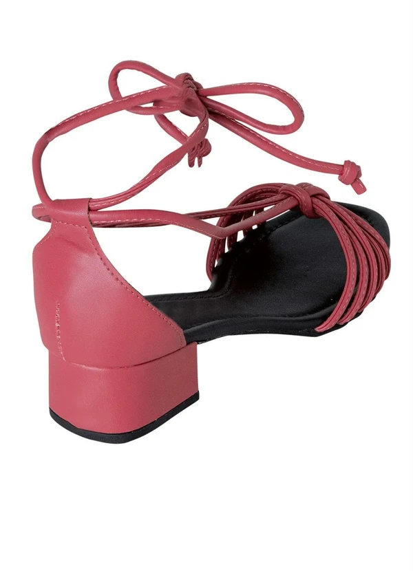 Perfecta - Sandália Rosa com Amarraçãoes e Salto Quadrado 3