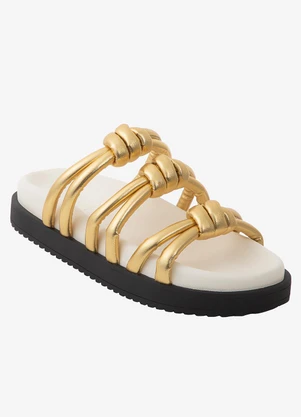 Farm - Sandália Salto Rasteiro Dourado - FARM