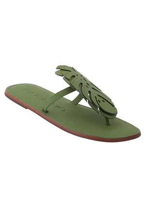 Farm - Sandália Salto Rasteiro Verde - FARM