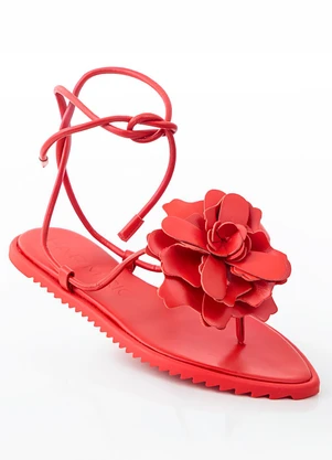 Farm - Sandália Salto Rasteiro Vermelho - FARM