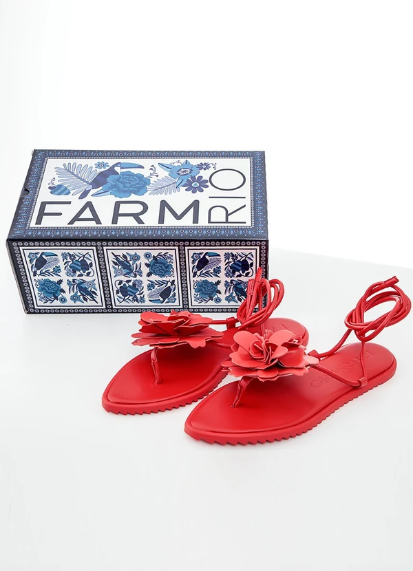 Farm - Sandália Salto Rasteiro Vermelho 4