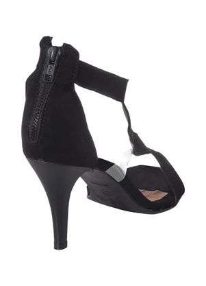 Perfecta - Sandália Salto Fino Preta com Tira Transparente - PERFECTA