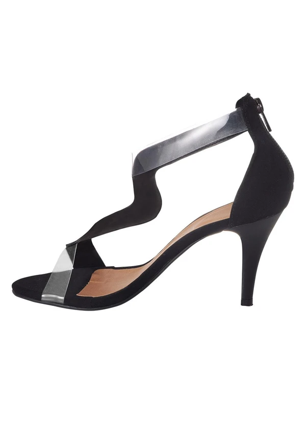 Perfecta - Sandália Salto Fino Preta com Tira Transparente 3