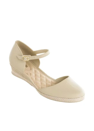 Perfecta - Sandália Anabela Bege Salto Baixo - PERFECTA