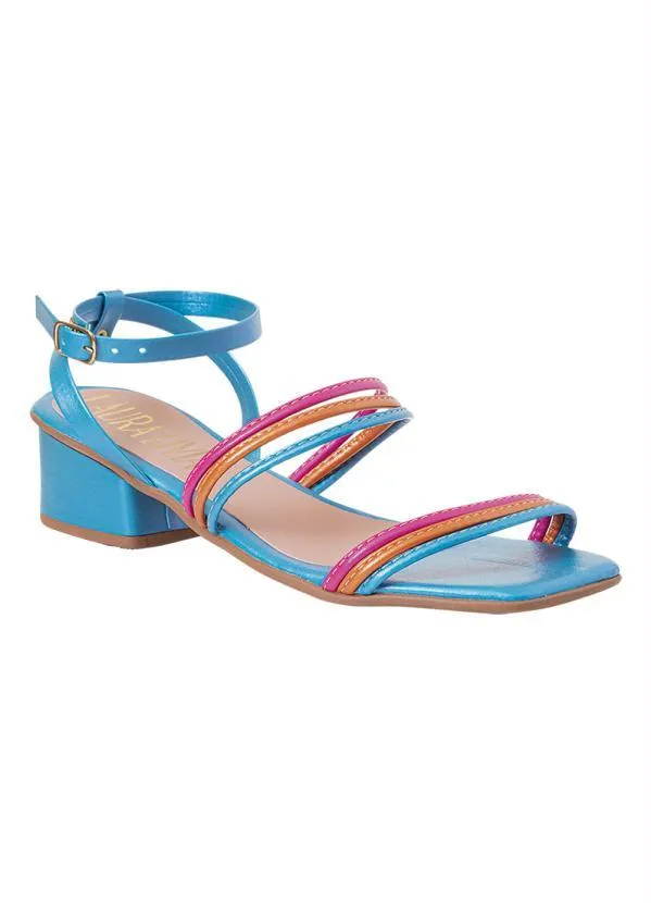 Perfecta - Sandália Azul com Tiras Coloridas