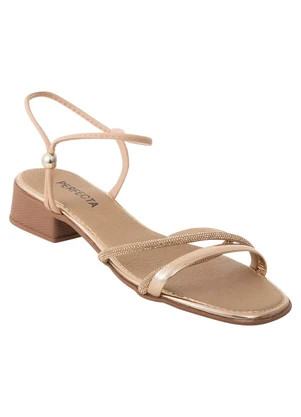 Perfecta - Sandália Bege com Detalhe de Strass - PERFECTA