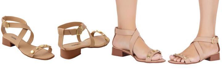 Sand�lia Bege com Detalhe Dourado