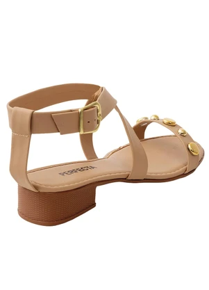 Perfecta - Sandália Bege com Detalhe Dourado - PERFECTA