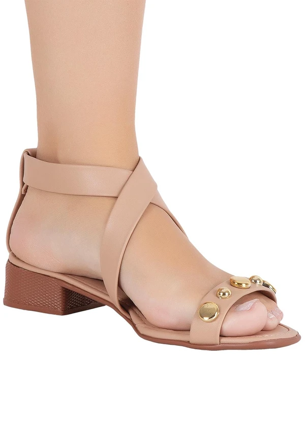 Perfecta - Sandália Bege com Detalhe Dourado 3